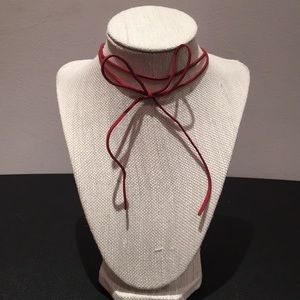 Red Suede Tie Choker Necklace
